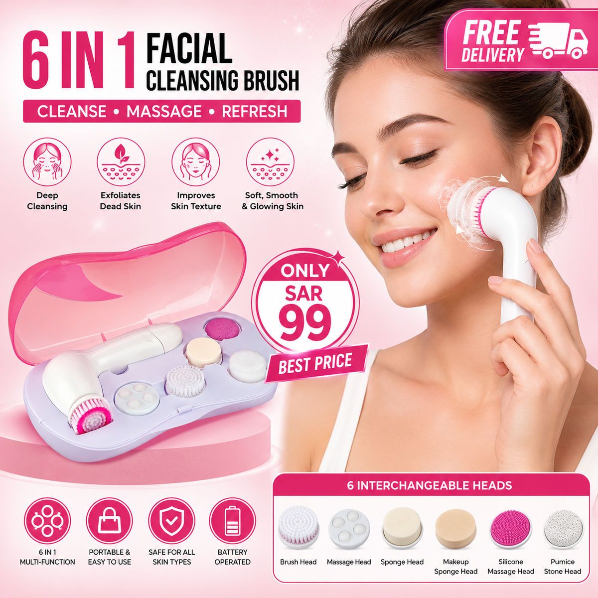 6-in-1 Facial Cleansing & Massage Beauty Device