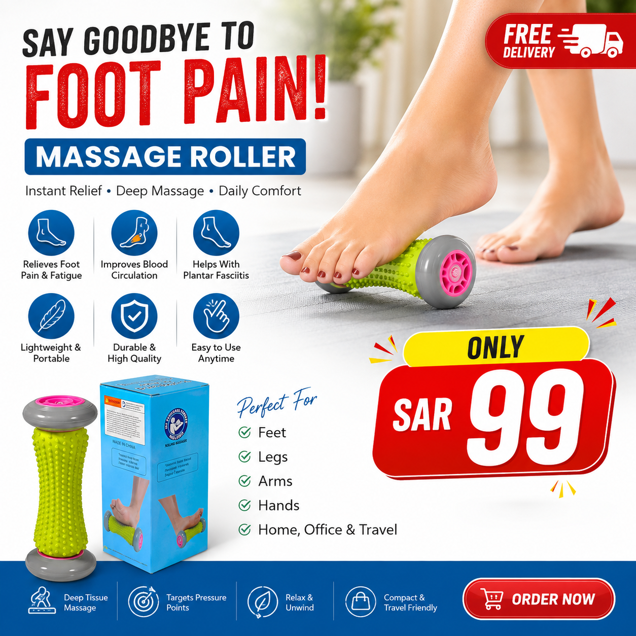 Foot Massage Roller – Portable Foot & Body Massager for Muscle Relaxation & Tension Relief