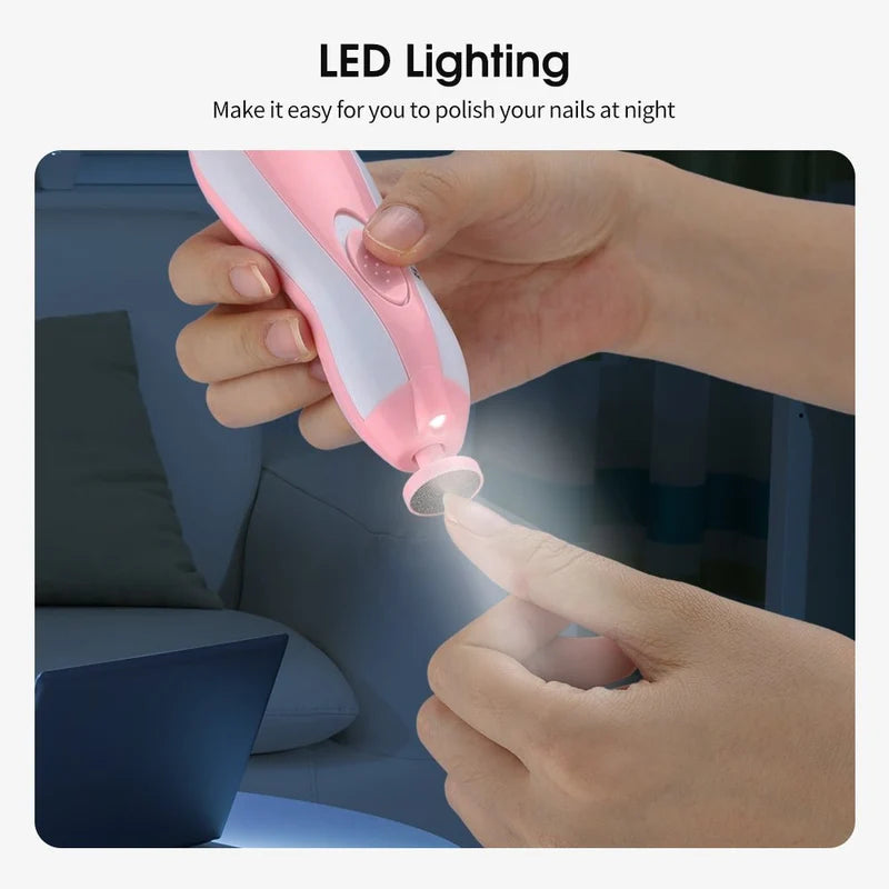 Baby Electric Nail Trimmer Set | Safe Nail File Kit with LED & 6 Grinding Heads