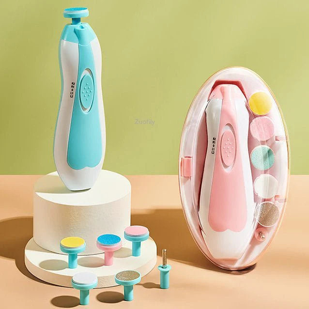 Baby Electric Nail Trimmer Set | Safe Nail File Kit with LED & 6 Grinding Heads